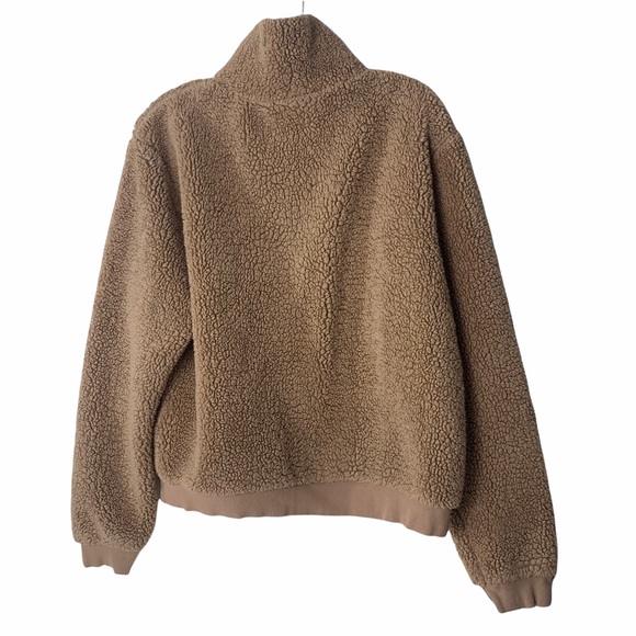 Topshop Quarter Zip Fleece Teddy Sweatshirt In Tan Pullover Jacket  Size 12 - Picture 7 of 7